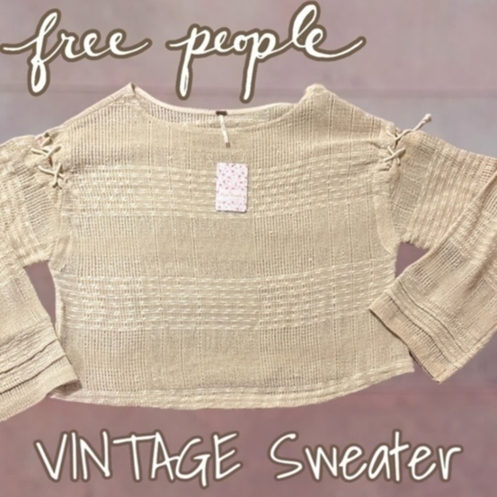 FREE PEOPLE NWT Ari Open Knit Long ‘Lace-On’ Bell Sleeve Breezy Boho Sweater/Md